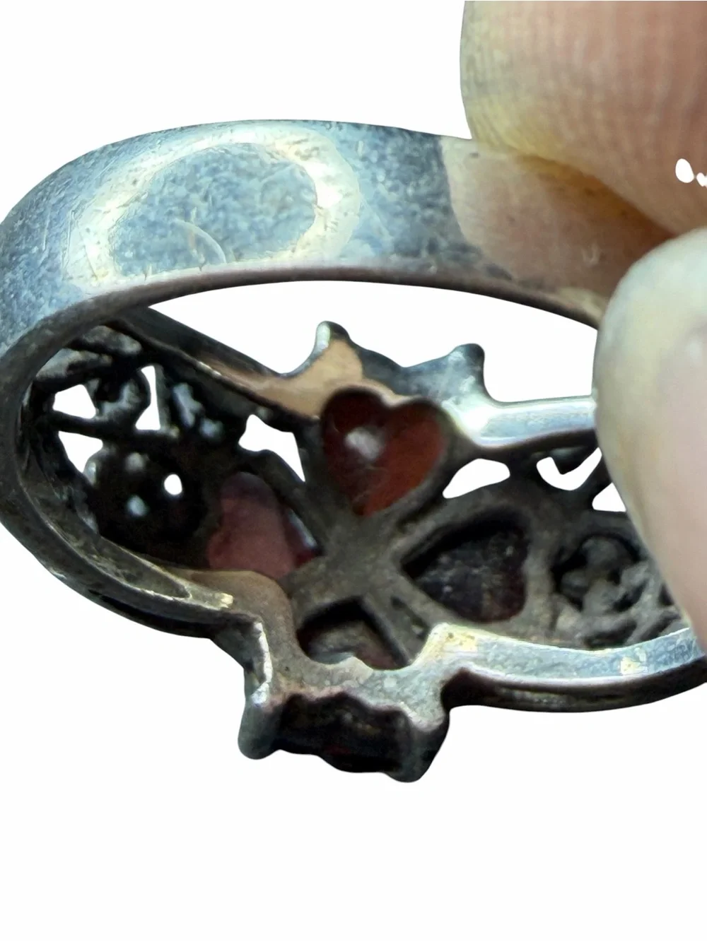 Sterling Silver Garnet Four Leaf Ring - Red Gemstone Band Size 7